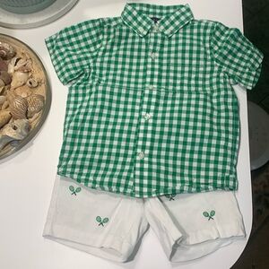 JANIE & JACK • Green and White Kids Matching Set